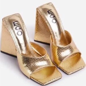 EGO official Metallic Gold Textured Block mule‎ Heels